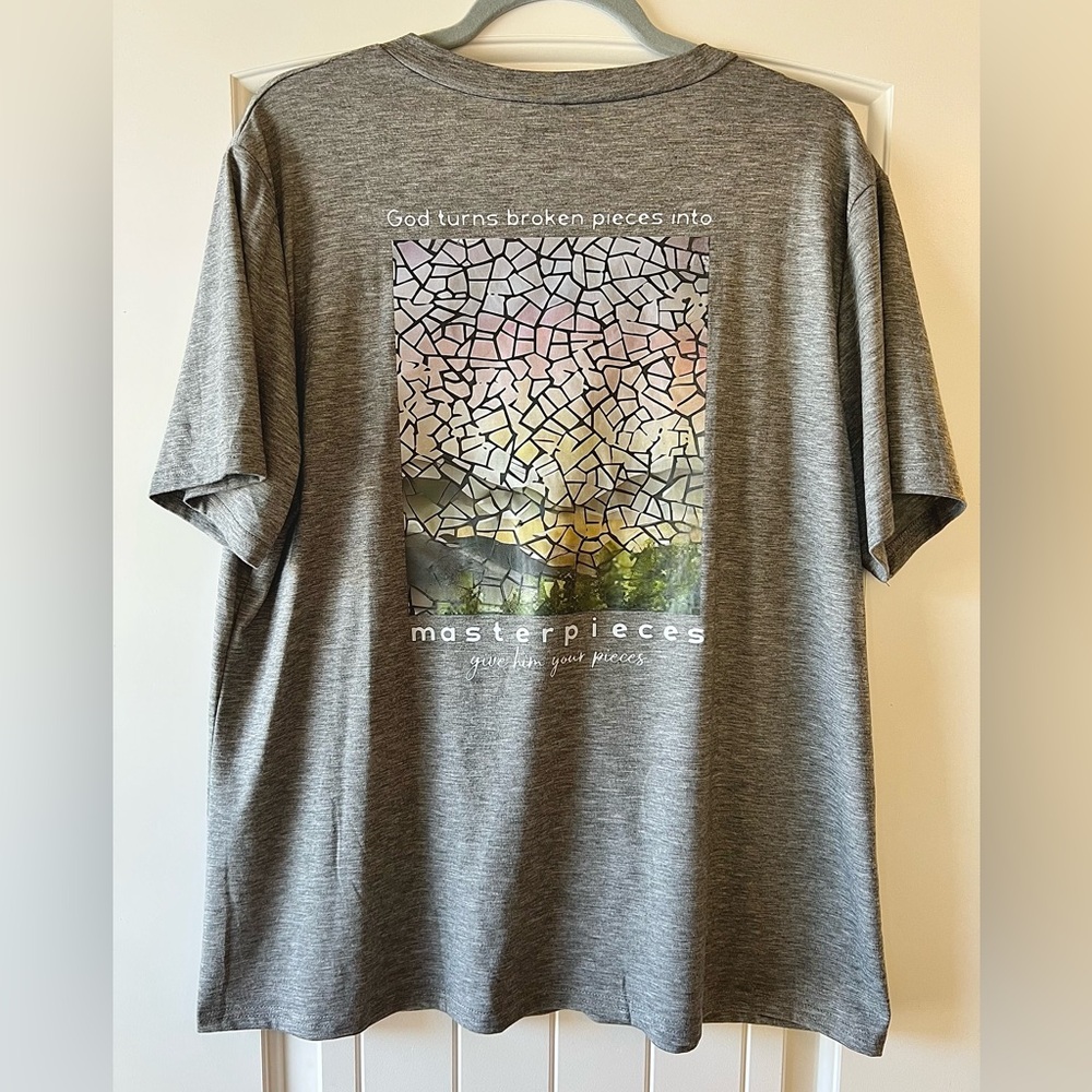 Gray V-Neck Shirt with Cross Design